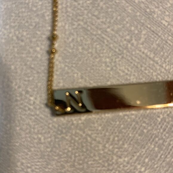 Mud Pie initial bar necklace goldtone 16" chain.  Your CHOICE - Picture 2 of 5